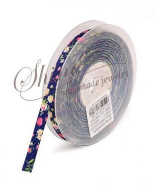 Panglica Midnight Blue cu flori, 9mm