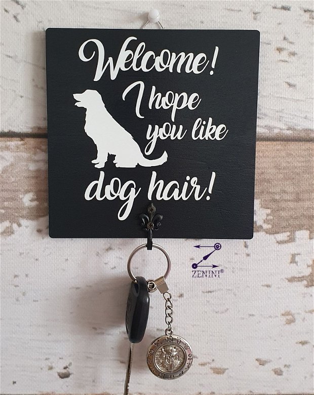 Cuier dog hair, cuier catel, cuier cu mesaj, cuier personalizat, cuier Welcome, cuier pentru chei