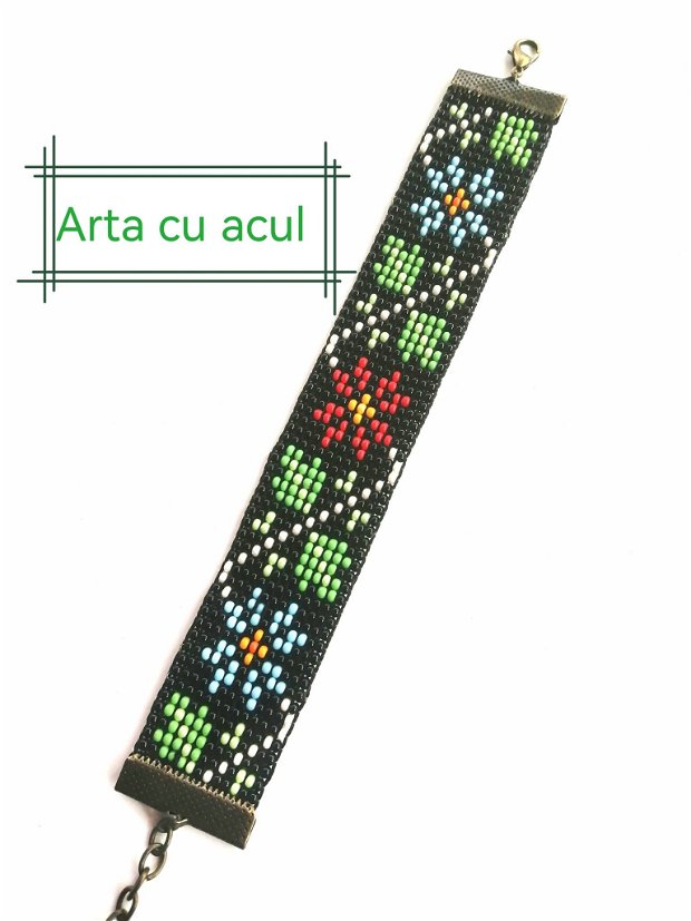 Brățară tradiționala românească țesuta manual din margele Preciosa