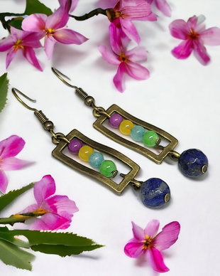 Cercei colorati cu jad si lapis lazuli