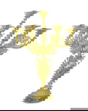 Sfesnic din bronz cu marmura cu sapte brate