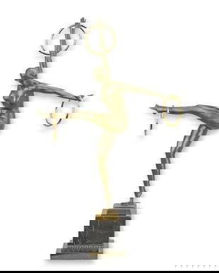 Dansatoare Art Deco - statueta din bronz pe soclu din marmura