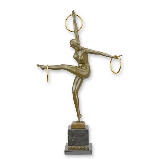 Dansatoare Art Deco - statueta din bronz pe soclu din marmura