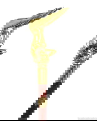 Baston din lemn mahon cu maner din bronz