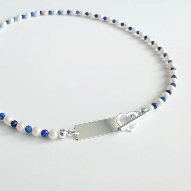 Colier perle naturale si lapis lazuli