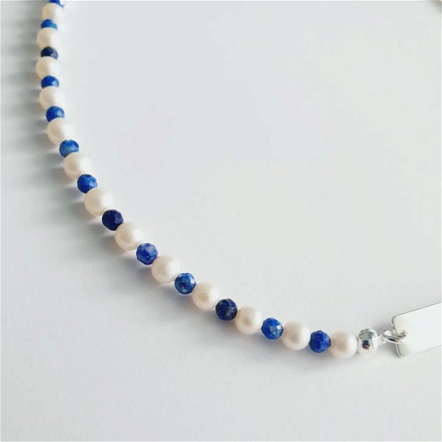Colier perle naturale si lapis lazuli