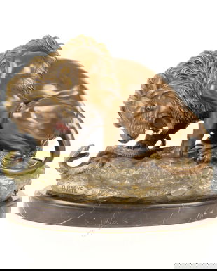 LEU - STATUETA DIN BRONZ PE SOCLU DIN MARMURA