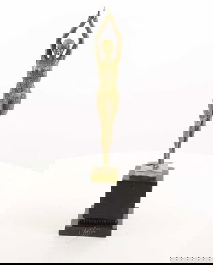 Dansatoare Art Deco - statueta din bronz pe soclu din marmura