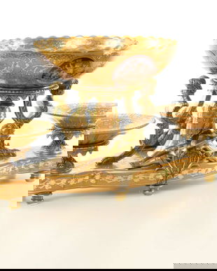 Fructiera cu trei sectoare din portelan cu bronz