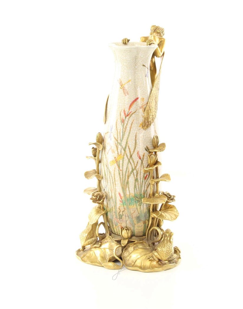 Specially Huge salute Vaza din portelan Craquele cu decoratiuni din bronz | Fashion Hunt