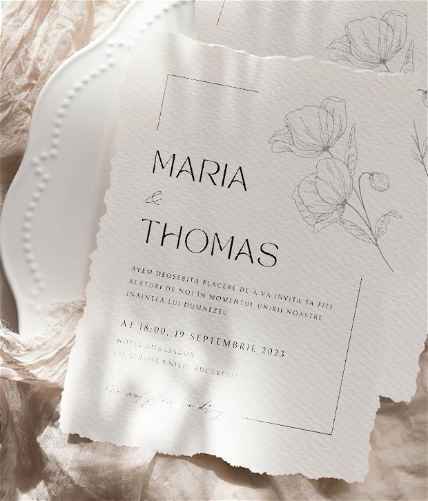 Invitatie pentru nunta - carton texturat cu marginea rupta