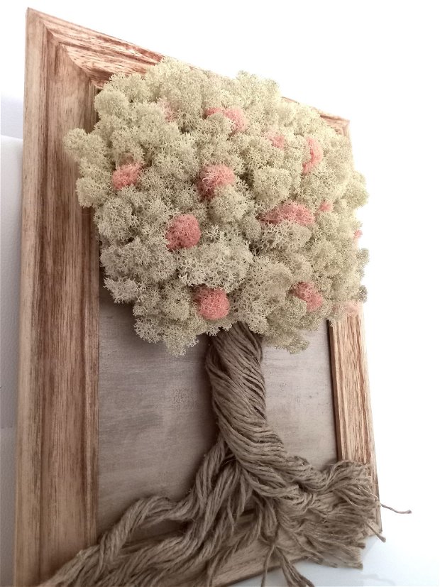 Arbore din funie natur și licheni natur & roz