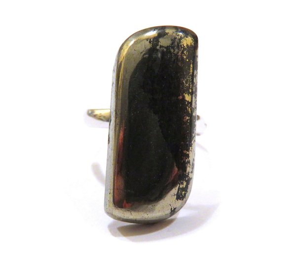 Inel Pirita in magnetit si Argint 925 - IN480 - Inel negru reglabil, inel auriu, cadou romantic, bijuterii cadou, inel cadou, cristaloterapie, cristale vindecatoare