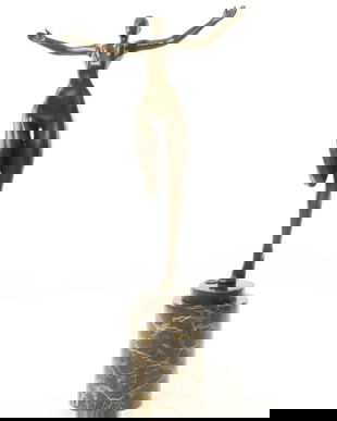 Nud modern - statueta din bronz pe un soclu din marmura