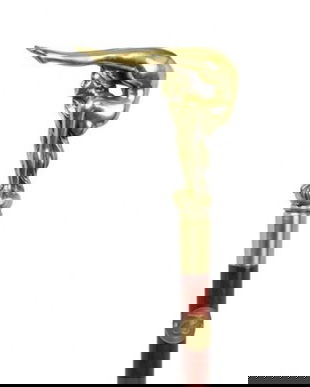 Baston din lemn de mahon cu maner din bronz