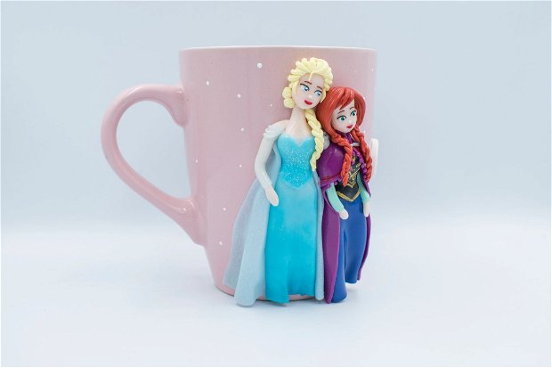 Cană Elsa și Anna | Personalizată handmade | Lut polimeric