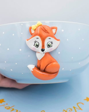 Set bol și farfurie Vulpită | Personalizat handmade | Lut polimeric