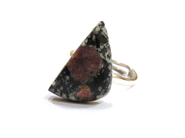 Inel Rubin in Spinel si Argint 925 - IN558 - Inel pietre semipretioase, inel negru reglabil, inel cadou,  cadou sotie, cristale vindecatoare