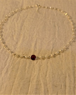 Colier / choker argint radacina de rubin perle de cultura- Transport gratuit