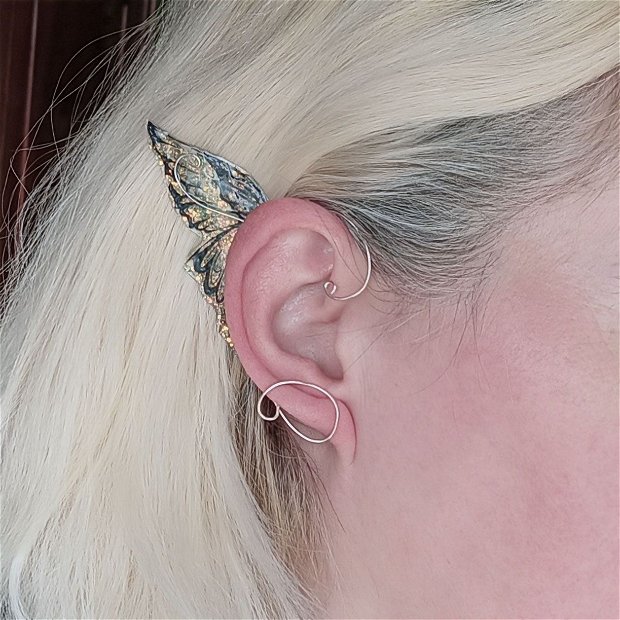 Cercei ear wrap Green Wings - pereche