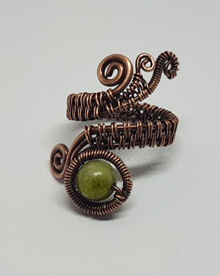 Inel unicat, inel cu peridot, inel din cupru, inel reglabil