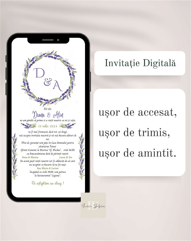 Invitație digitală de nuntă lavandă