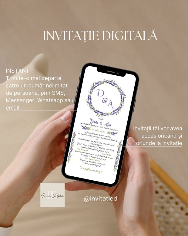 Invitație digitală de nuntă lavandă