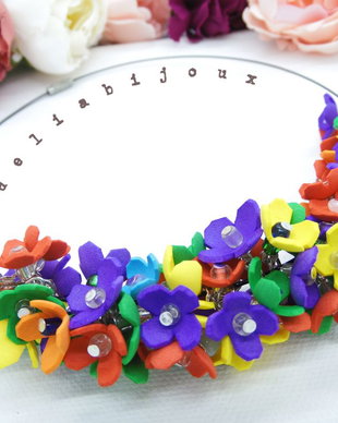 Colier handmade statement unicat -floral - foamiran multicolor (cod799)