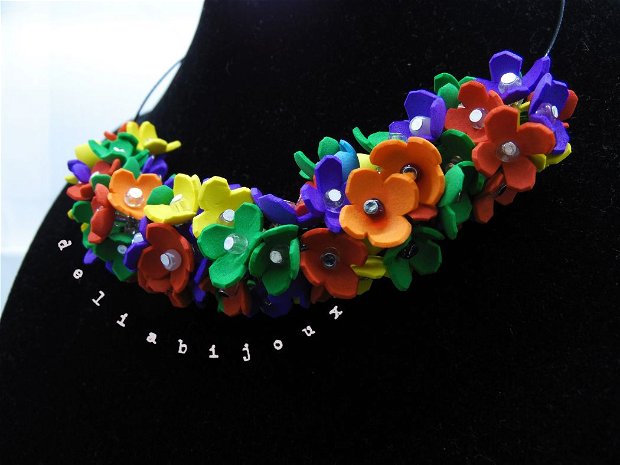 Colier handmade statement unicat -floral - foamiran multicolor (cod799)