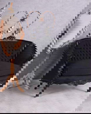 Sofa din lemn masiv negru cu tapiterie neagra