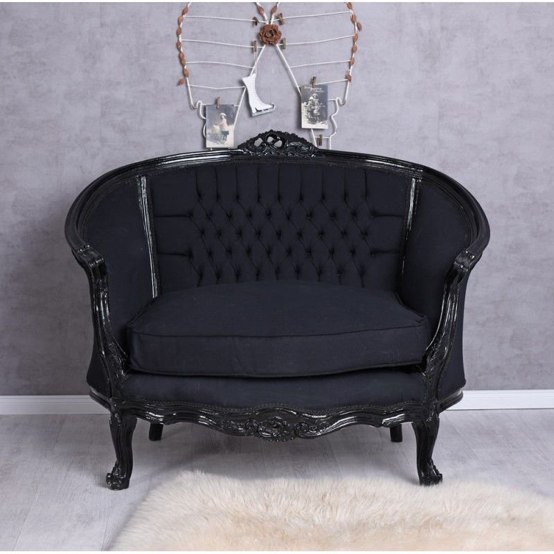 Sofa din lemn masiv negru cu tapiterie neagra