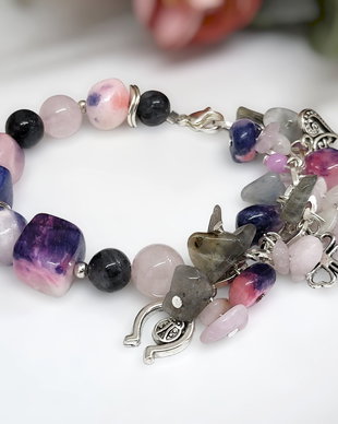 Bratara charm asimetric jad ,cuart si labradorit