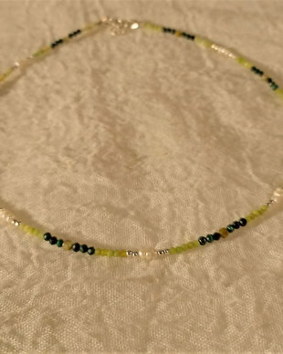 Colier choker argint granat verde, malachit natural, opal verde brazilian, perle de cultura- Transport gratuit