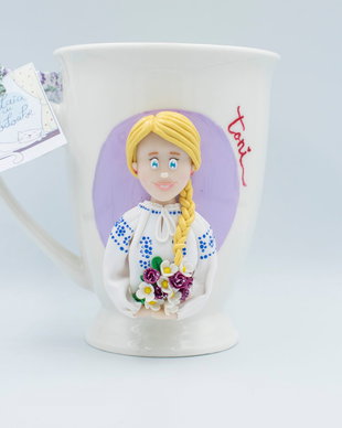 Cană Ie și flori | Personalizată handmade | Lut polimeric