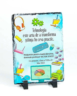 Piatra ardezie personalizata - cadou absolvire profesor informatica