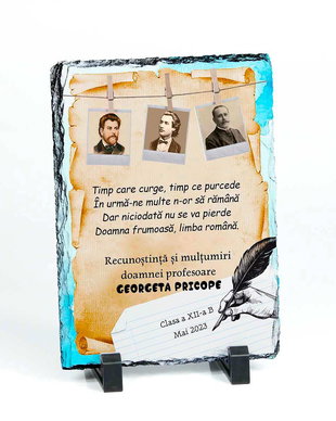 Piatra ardezie personalizata - cadou profesor limba romana