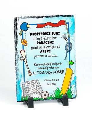 Piatra ardezie personalizata - cadou profesor sport