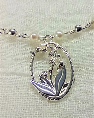 Colier argint lacramioare perle de cultura, medalion, flori lant snake