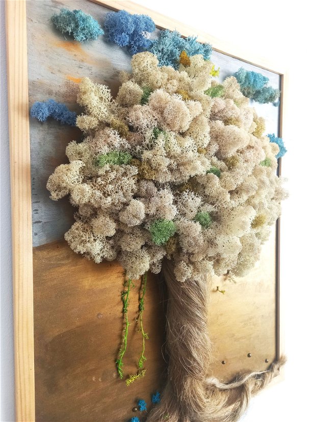 Tablou cu arbore din fuior de cânepă și licheni natur