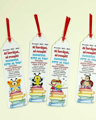Semn de carte pentru elevi personalizat cu mascota clasei