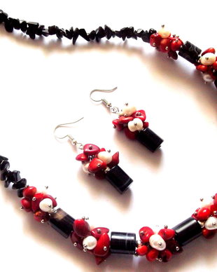 set onix ,coral si perle naturale 43123