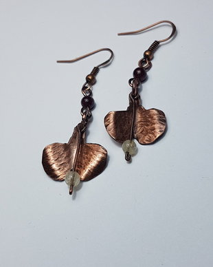 Cercei unicat, cercei din cupr=u, cercei handmade, cercei cu granat si citrin