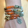 BRATARA ~NATURE~ prehnite,sidef,jasp picture,ochi de pisica,cristale sticla,sârma memorie,accesorii argintate