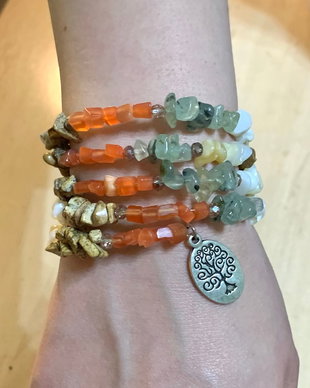BRATARA ~NATURE~ prehnite,sidef,jasp picture,ochi de pisica,cristale sticla,sârma memorie,accesorii argintate