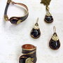Set vintage onix negru, cupru & piele naturala