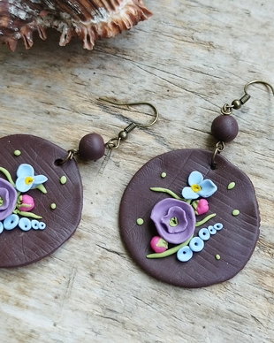 Cercei lungi, buchetel de flori - fimo, lut