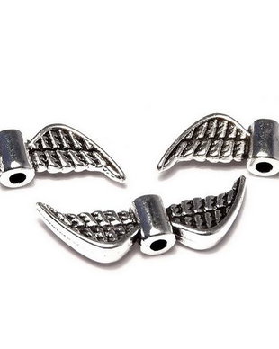 Margele din metal, argintiu antichizat, aripi, 8x21 mm