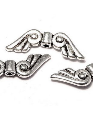 Margele din metal, argintiu antichizat, aripi, 5x15 mm