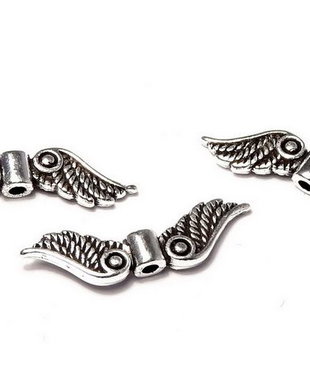 Margele din metal, argintiu antichizat, aripi, 7x23 mm