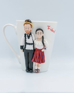 Cană Cuplu Tradițional | Personalizată handmade | Lut polimeric